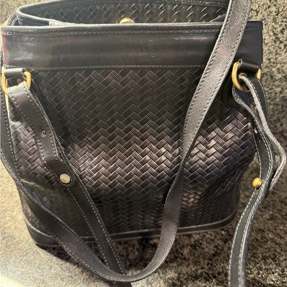 Vintage Brahmin Black Woven Leather Tote Bag - Picture 3 of 4